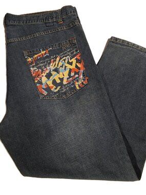 KANI GOLD JEANS  Vintage Graffiti Painted Back Pocket  44/32  Baggy  Hip-Hop Y2K